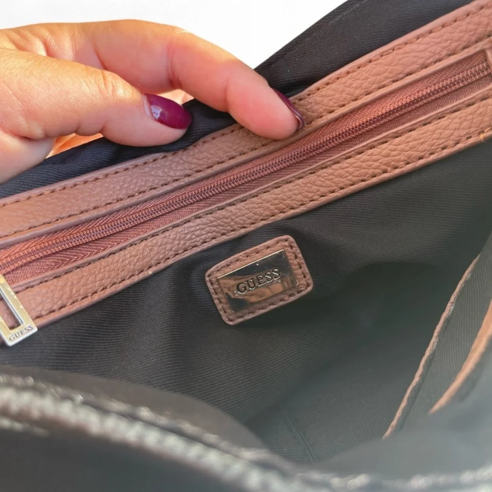 Guess Black and Tan Leather Handbag